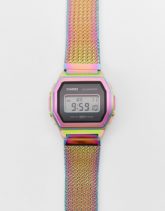 Casio - Pink Rainbow - Digitale Unisex-Uhr mit Netzarmband in Goldoptik-Goldfarben