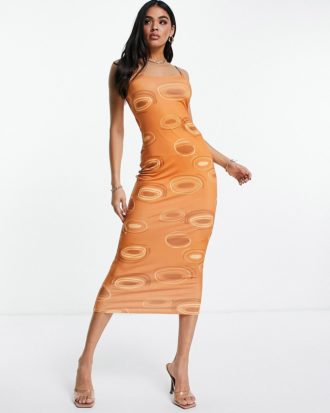 Public Desire - Braun bedrucktes Bodycon-Kleid im Stil der 70er-Mehrfarbig