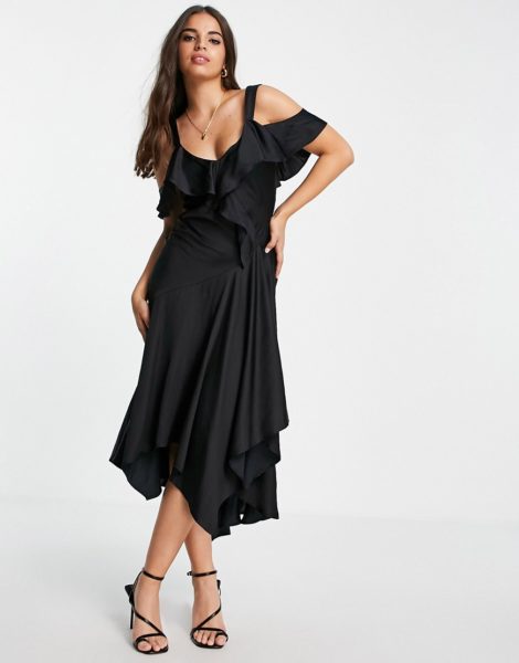 Topshop - Premium - Gespleißtes Kleid für besondere Anlässe in Schwarz