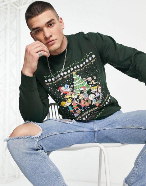 Weihnachtspullover in Grün mit Hey-Arthur-Print
