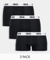 ASOS DESIGN - 3er-Pack Unterhosen in Schwarz mit Logoschriftzug am Bund