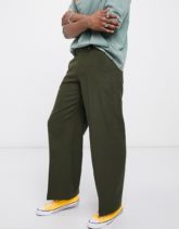 ASOS DESIGN - Elegante Hose aus Wollmischung in Khaki mit sehr weitem Bein-Grün