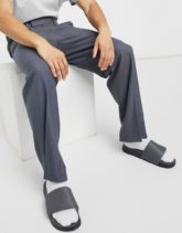 ASOS DESIGN - Elegante Hose mit weitem Bein und seitlichem Schlitz in Grau-Tonic