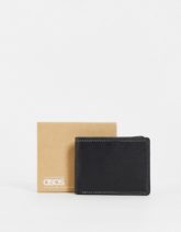 ASOS DESIGN - Leder-Brieftasche in Schwarz mit kontrastierender Innenseite in Salbeigrün