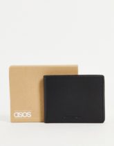 ASOS DESIGN - Leder-Brieftasche mit braunem Innenfach-Schwarz