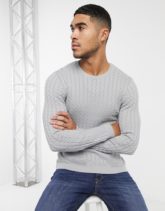 ASOS DESIGN - Leichter Muskel-Pullover mit Zopfmuster in Grau