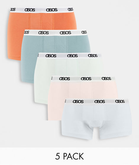ASOS DESIGN - Unterhosen in Pastellfarben im 5er-Pack-Mehrfarbig