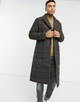 Another Influence - Lang geschnittener Mantel aus Wollmischung mit Karomuster-Schwarz