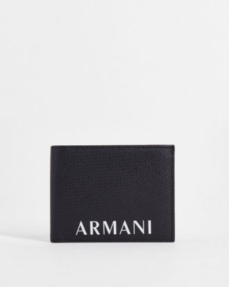 Armani Exchange - Dreifach gefaltete Brieftasche in Schwarz mit Schriftzug-Logo