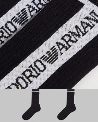 Emporio Armani - Bodywear - 2er-Pack Socken in Schwarz mit vertikalem Logo hinten