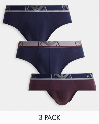 Emporio Armani - Bodywear - 3er-Pack Unterhosen in Marineblau/Burgunderrot-Bunt