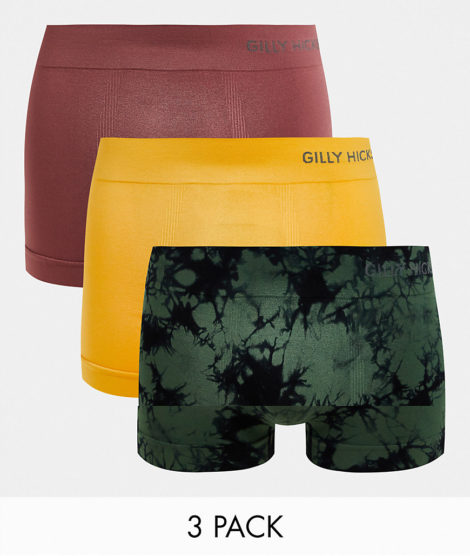 Gilly Hicks - 3er-Pack nahtlose Unterhosen mit Logobund in Rosa/Eiche, Gelb/Grün, Acid-Waschung-Bunt