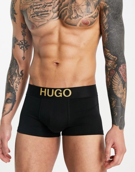 Hugo - Badehose in Schwarz mit goldenem Logo
