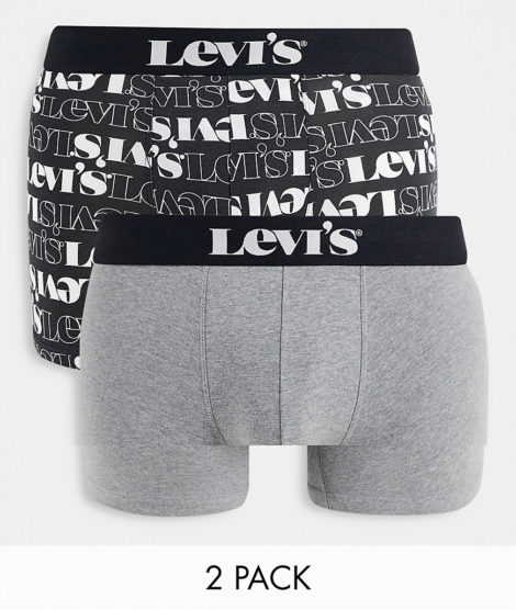Levi's - Unterhosen mit All-over-Print in Grau und Schwarz im 2er-Pack