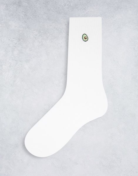 Topman - Hohe Socken mit Avocado-Stickerei-Weiß