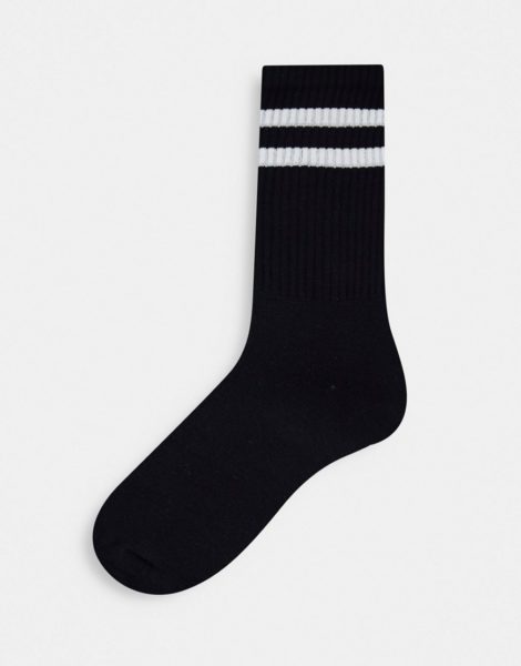 Topman - Hohe Socken mit Streifen in Schwarz und Weiß