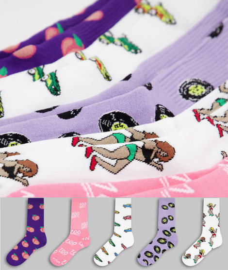 Topman - Hohe Socken mit mehrfarbigem Design im 5er-Pack