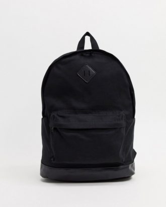 ASOS DESIGN - Backpack aus schwarzem Leinen mit Kunstlederboden