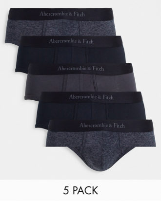 Abercrombie & Fitch - 5er-Pack Unterhosen in Schwarz/Grau einfarbig und Anthrazit meliert mit Logobund-Bunt