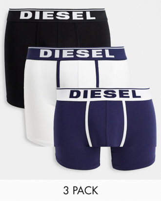 Diesel - 3er-Pack Unterhosen in Weiß/Navy/Schwarz mit Kontrastnähten-Bunt