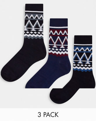Jack & Jones - 3er-Pack Socken mit Norwegermuster in Geschenkbox-Blau