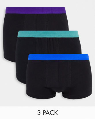 New Look - 3er-Pack Unterhosen mit farbigem Bund in Dunkelgrün-Bunt
