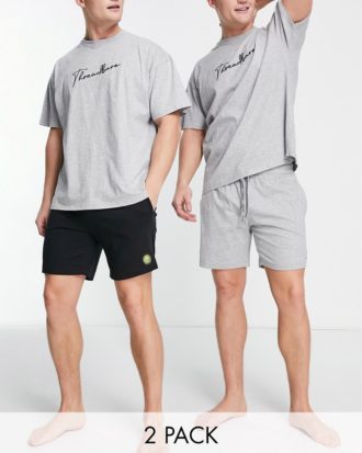 Threadbare - 2er-Pack Shorts in Grau und Schwarz mit Stickerei