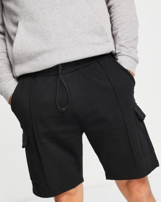 Threadbare - Jersey-Shorts in Schwarz mit Cargo-Taschen