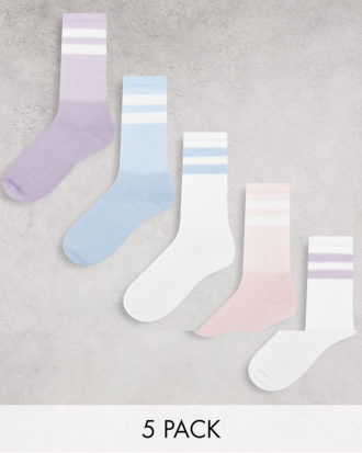 Topman - 5er-Pack hohe Socken mit Streifen in Pastellfarben-Bunt