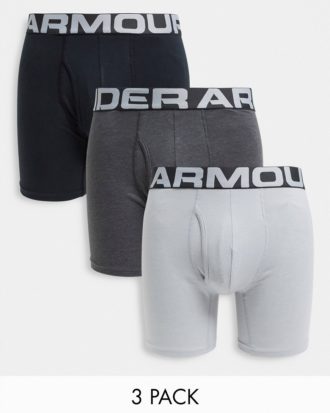 Under Armour - Charged Cotton - 3er-Pack Baumwoll-Boxershorts in Grau, 6 Zoll-Bunt