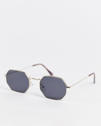ASOS DESIGN - Angeschrägte Retro-Sonnenbrille im Stil der 90er aus recyceltem Metall in Gold mit getönten Gläsern-Goldfarben