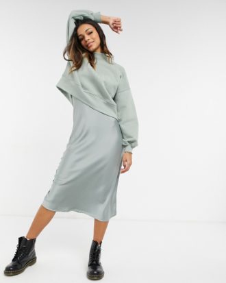 AllSaints - Nevarra - 2-in-1 Kleid mit Sweatshirt in Grau-Rosa
