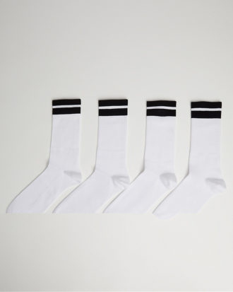Bershka - 4er-Pack Socken in Weiß mit sportlichen Streifen