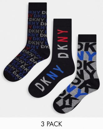 DKNY Dover - 3er-Pack Socken in schwarz/rot/blauem Druck