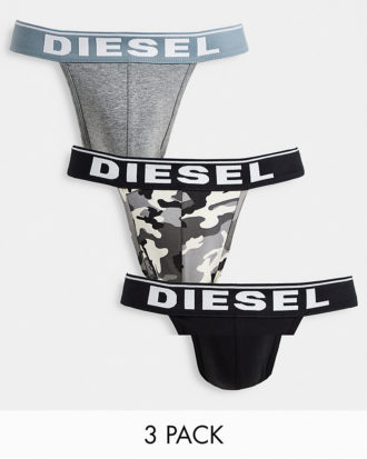 Diesel - 3er-Pack Jockstrap in Schwarz/Grau/mit Military-Muster