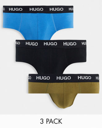 HUGO - 3er-Pack Slips mit Logobund in Schwarz/Blau/Khaki-Mehrfarbig