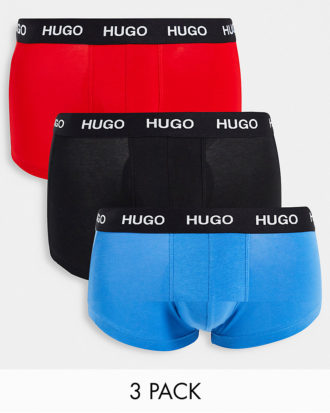 HUGO - Unterhosen in Blau/Rot/Marine mit durchgehendem Logoprint am Bund im 3er-Pack-Mehrfarbig