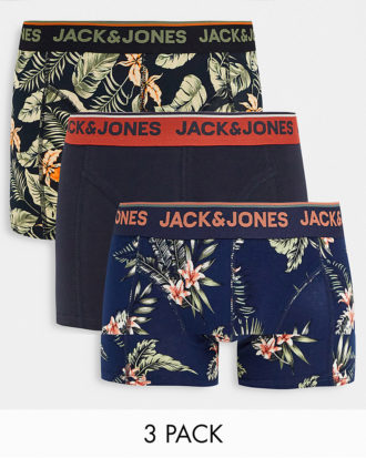 Jack & Jones - 3er-Pack Unterhosen mit Blumenprint-Marineblau