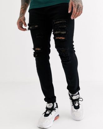 Liquor N Poker - Enge Jeans mit Rissen in Schwarz