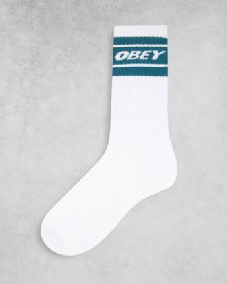 Obey - Cooper II - Weiße Socken mit Markendesign in Blau