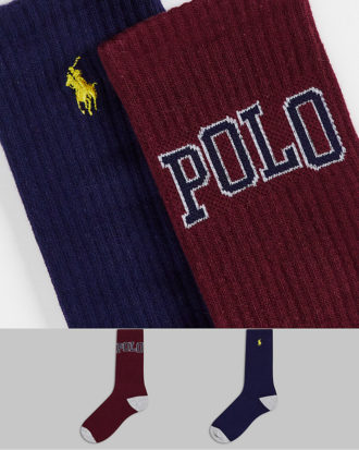 Polo Ralph Lauren - 2er-Pack Socken mit College-Print in Rot/Marineblau und Pony-Logo