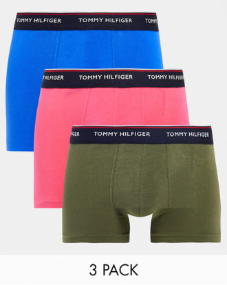 Tommy Hilfiger - 3er-Pack Unterhosen mit Logobund in Blau/Rosa/Olivgrün-Mehrfarbig