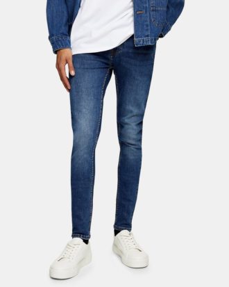 Topman - Hautenge Jeans aus Bio-Baumwollmix in dunkler Waschung-Blau