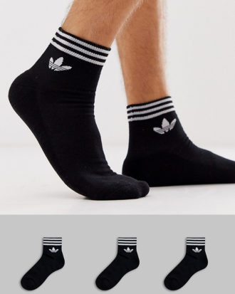 adidas Originals - 3 Paar knöchellange schwarze Socken