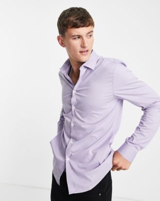 ASOS DESIGN - Elastisches Hemd mit schmalem Schnitt in Flieder-Violett
