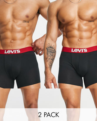 Levi's - 2er-Pack Unterhosen in Schwarz mit farblich abgesetztem Logobund in Rot