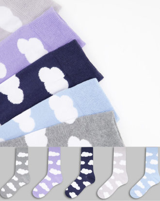New Look - 5er-Pack Socken in mehreren Farben mit Wolken-Print-Mehrfarbig