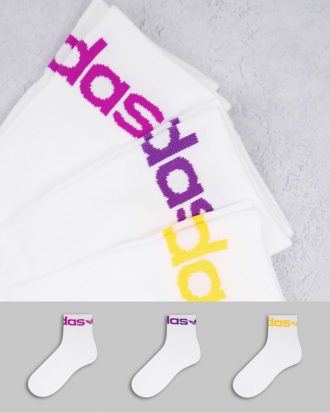 adidas Originals - adicolor - 3er-Pack Socken in Weiß mit umgeschlagenem Schaft und Logo in Pastelltönen