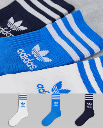 adidas Originals - adicolor - 3er-Pack mittelhohe Socken in Blau mit Dreiblattlogo