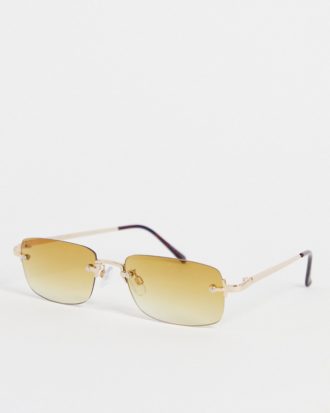 Pieces - Eckige Sonnenbrille im Stil der 90er mit getönten Gläsern in Beige-Braun
